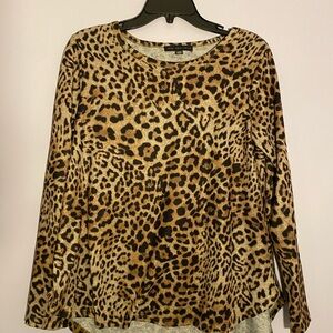 Joan Vass Animal Print Long Sleeve Top